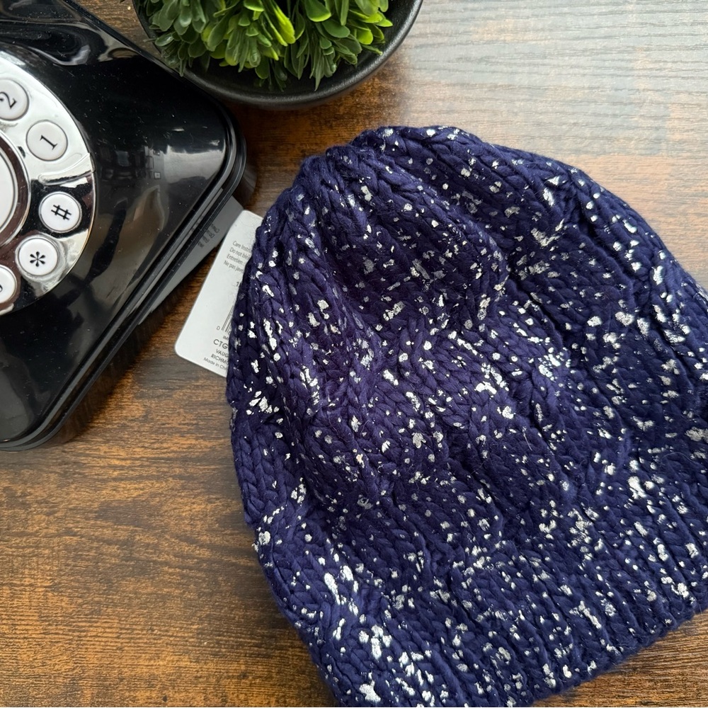 Cozy Knit Beanie in Navy and White